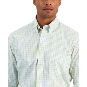 Club Room Men's Regular Fit Gingham Yellow Performance Dress Shirt 16.5 32/33